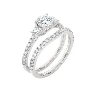 1 1/2 ctw Round Three Stone Lab Grown Diamond Side Stone Bridal Set Ring