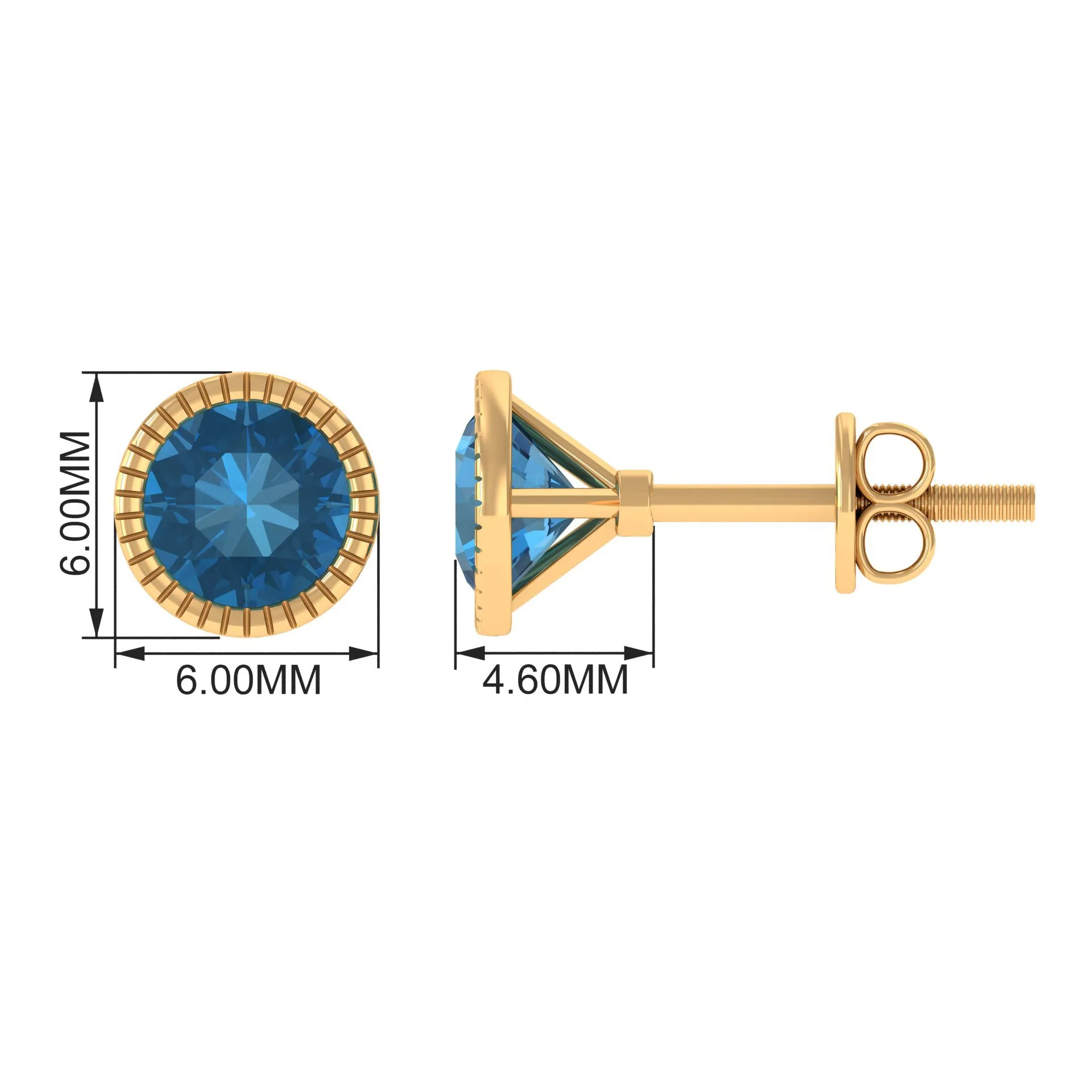 1.25 CT Bezel Set Real London Blue Topaz Solitaire Stud Earrings