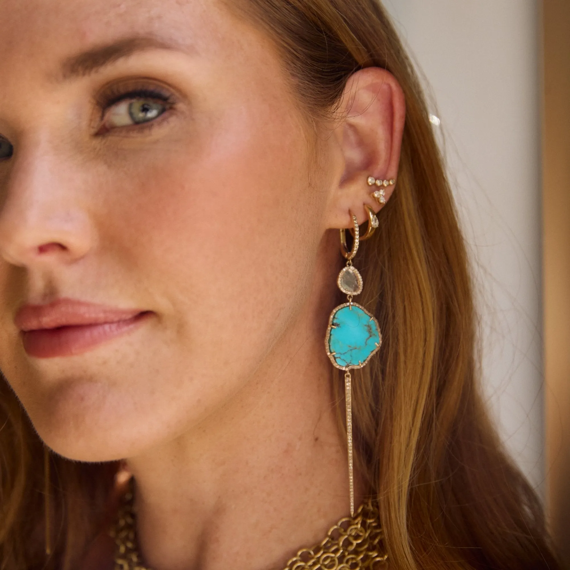 14k Gold and Diamond Turquoise Earrings 1