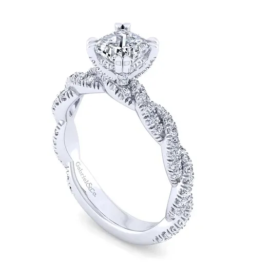 14K White Gold Cushion Cut Diamond Engagement Ring-NIA