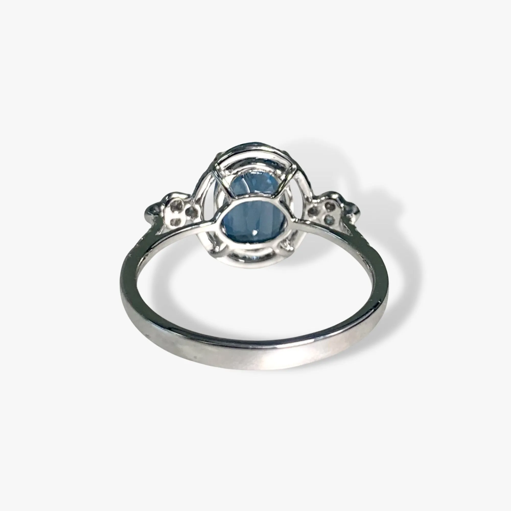 14k White Gold Oval Cut Blue Sapphire and Diamond Ring