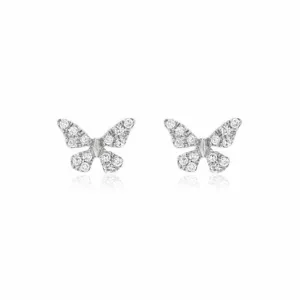 14k White Gold Pavé Diamond Butterfly Post Earring