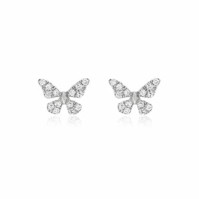 14k White Gold Pavé Diamond Butterfly Post Earring