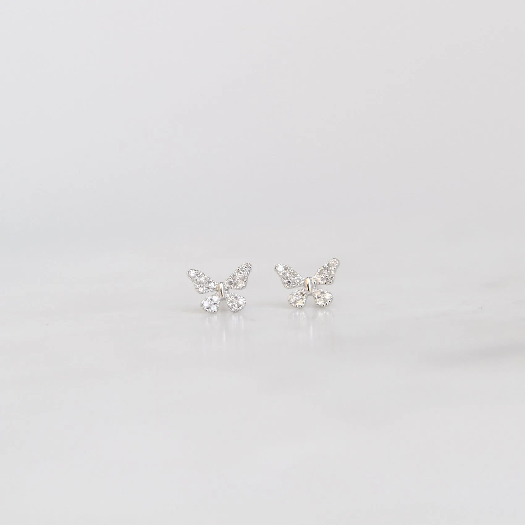 14k White Gold Pavé Diamond Butterfly Post Earring