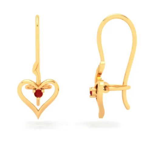 14KT Heart Shape And Red Stone Gold Drop Earring From Amazea Collection