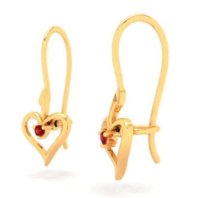 14KT Heart Shape And Red Stone Gold Drop Earring From Amazea Collection