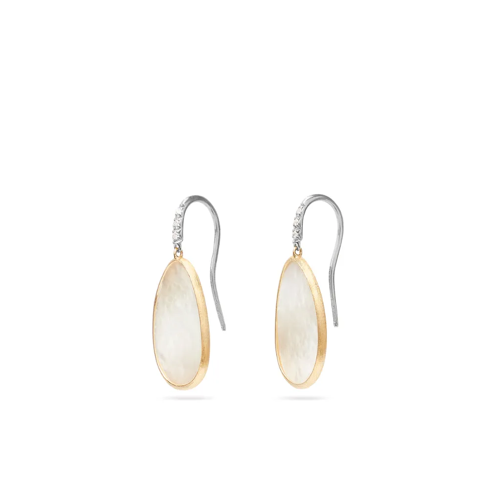 18K Gold Lunaria Mother Of Pearl Diamond Drop Earrings