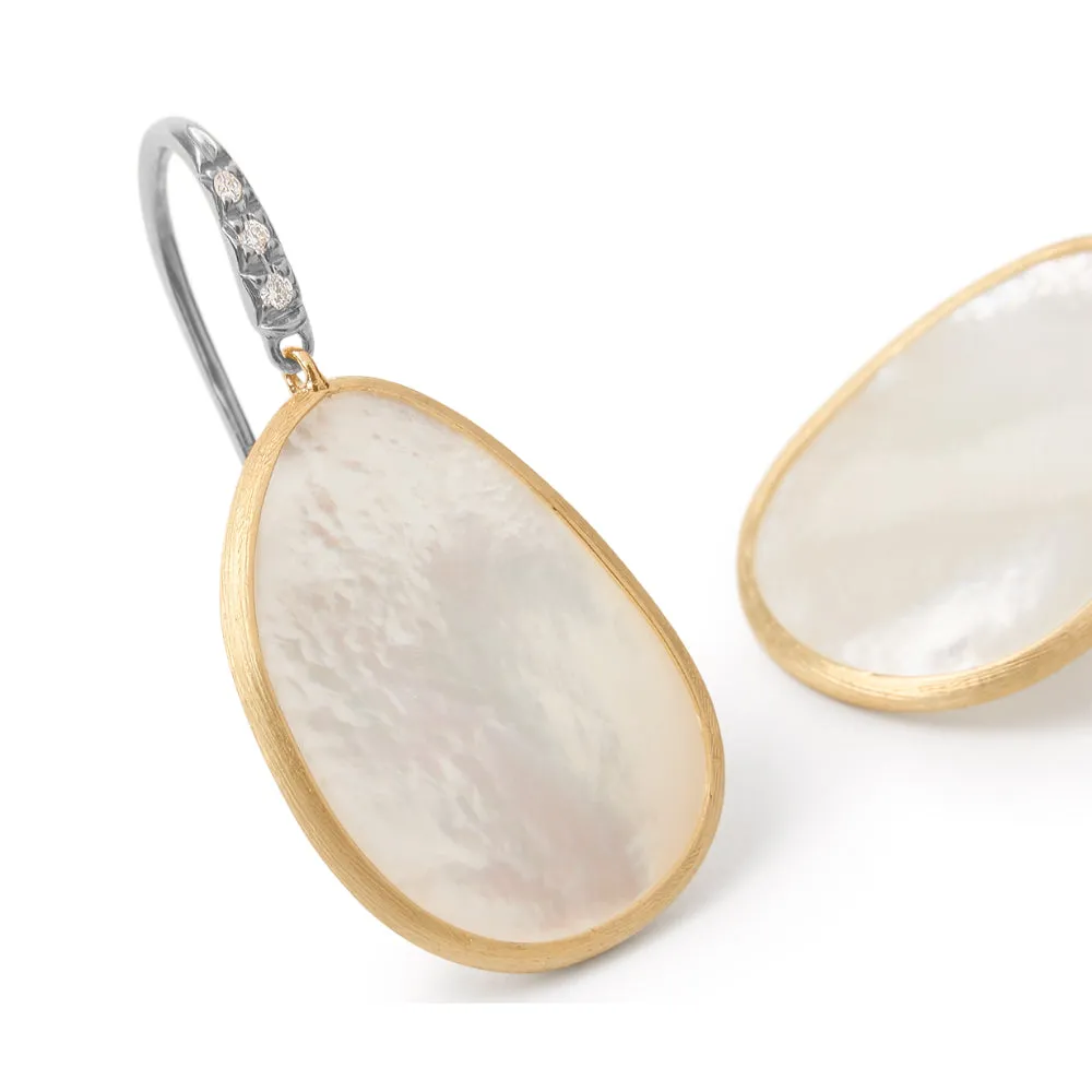 18K Gold Lunaria Mother Of Pearl Diamond Drop Earrings