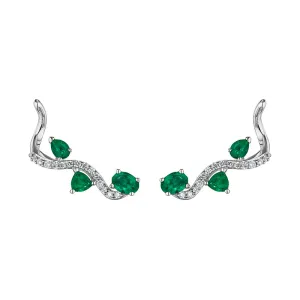 18k Mirage White Gold Earring With 0.26 Cts Vs-Gh Diamonds  And Emerald