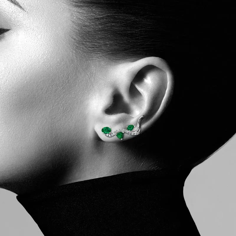 18k Mirage White Gold Earring With 0.26 Cts Vs-Gh Diamonds  And Emerald