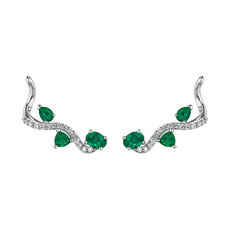 18k Mirage White Gold Earring With 0.26 Cts Vs-Gh Diamonds  And Emerald