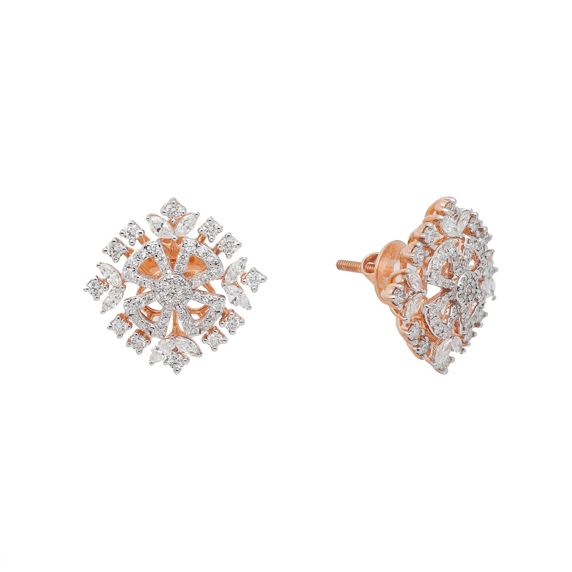 18K Rose Gold & 1.29ct Diamond Stud Earrings (5.8gm)