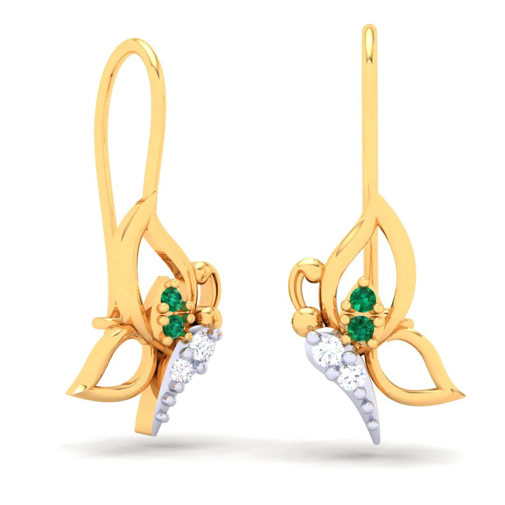 18KT Butterfly Shape With Red And Yellow Stone Gold Drop Earring From Diamond Collection