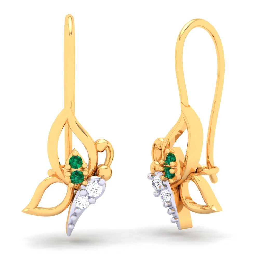 18KT Butterfly Shape With Red And Yellow Stone Gold Drop Earring From Diamond Collection