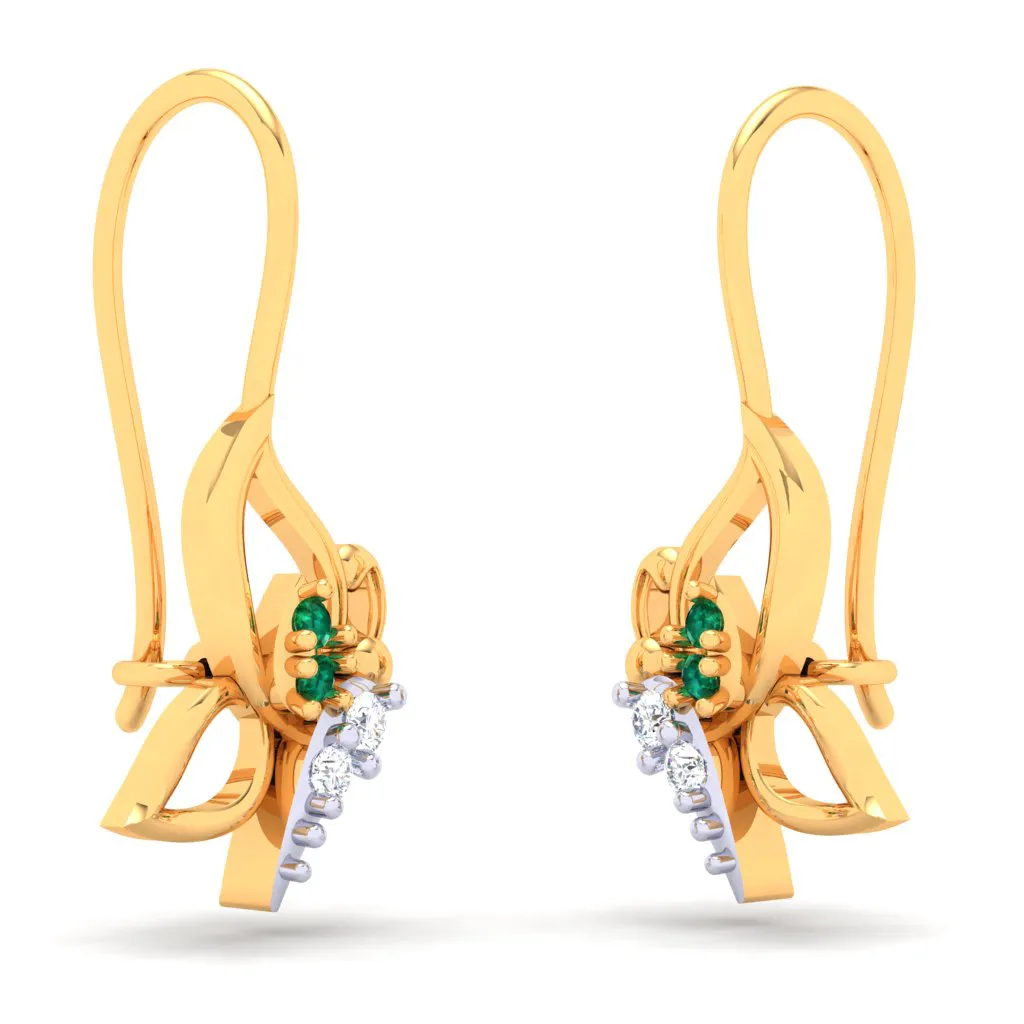 18KT Butterfly Shape With Red And Yellow Stone Gold Drop Earring From Diamond Collection