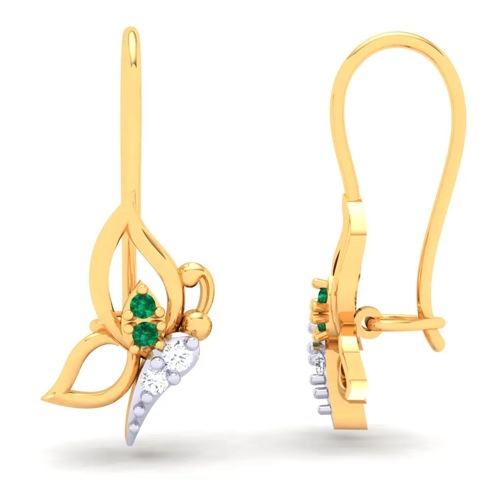 18KT Butterfly Shape With Red And Yellow Stone Gold Drop Earring From Diamond Collection