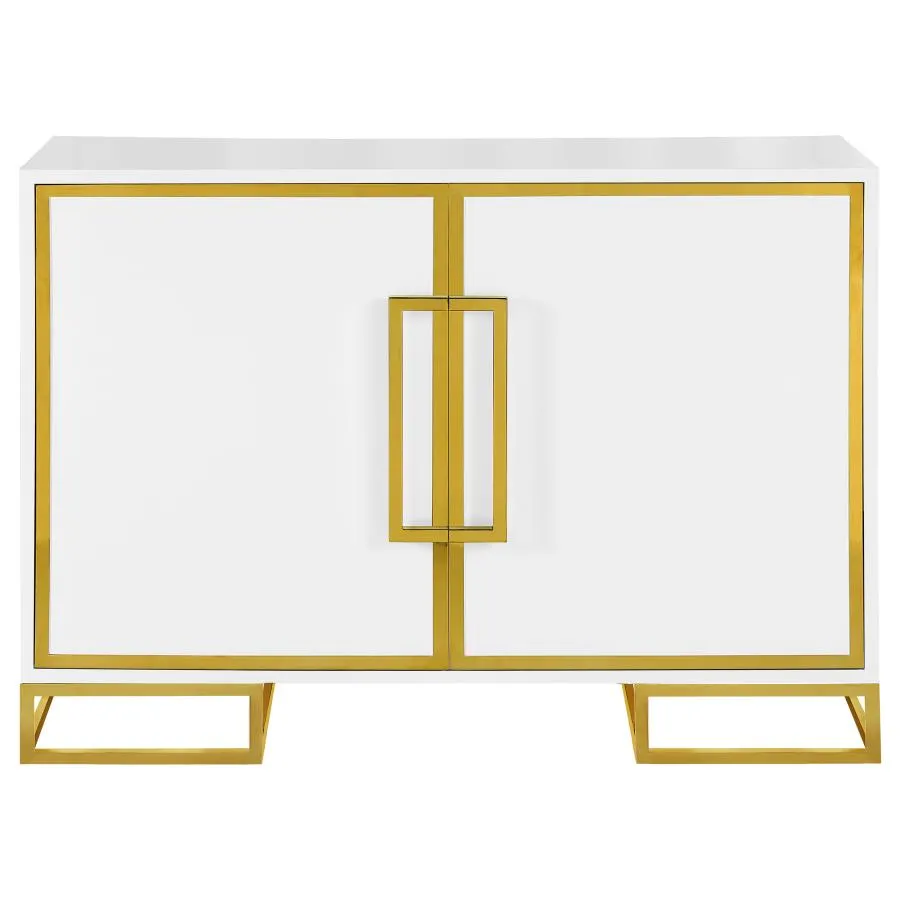 2-door Accent Cabinet with Adjustable Shelves White and Gold