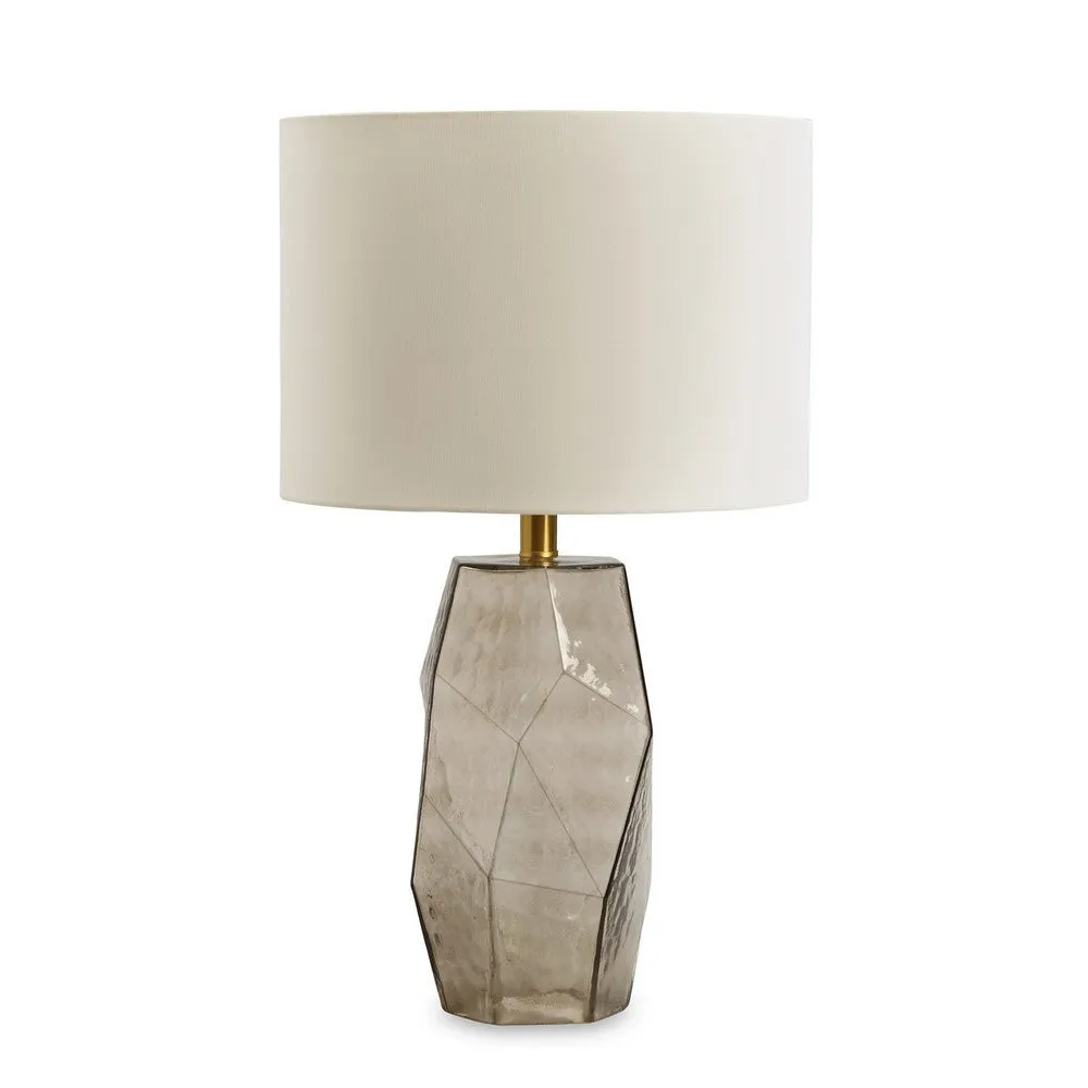 24 Inch Table Lamp, Hexagonal Textured Glass Base, Drum Shade, Gray By Casagear Home