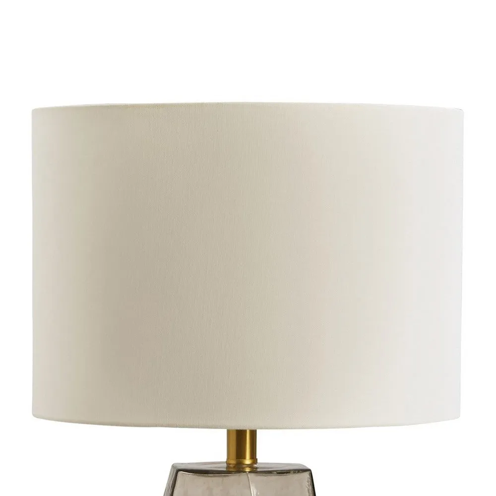 24 Inch Table Lamp, Hexagonal Textured Glass Base, Drum Shade, Gray By Casagear Home