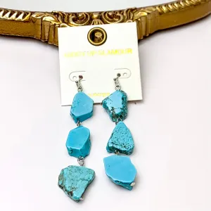 3 Tier Faux Turquoise Slab Drop Earrings