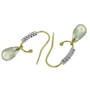 4.68 Carat 14K Solid Yellow Gold Fish Hook Earrings Diamond Green Amethyst