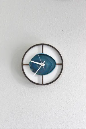 8" Teal Agate Framed Wood Wall Clock