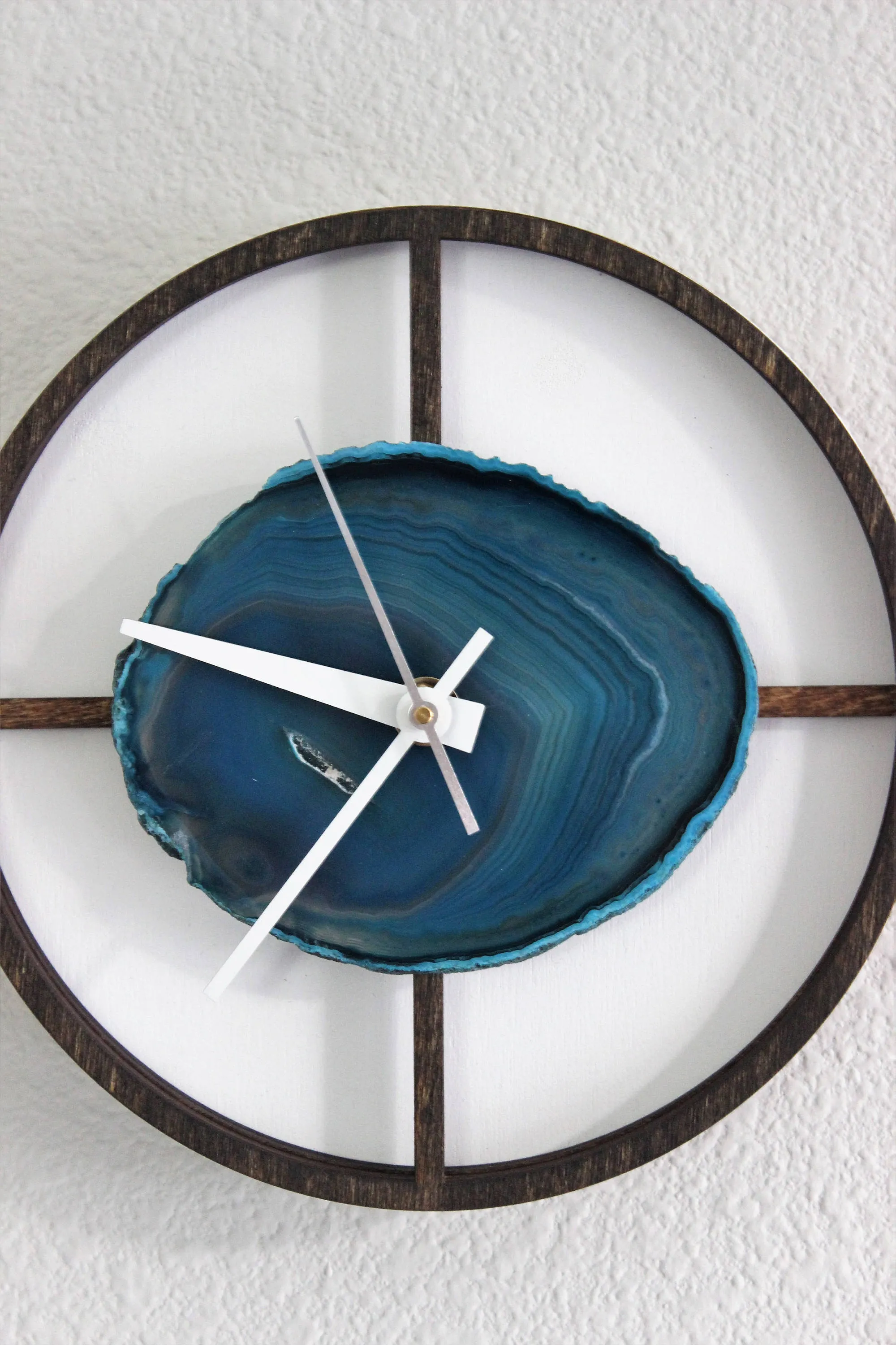 8" Teal Agate Framed Wood Wall Clock