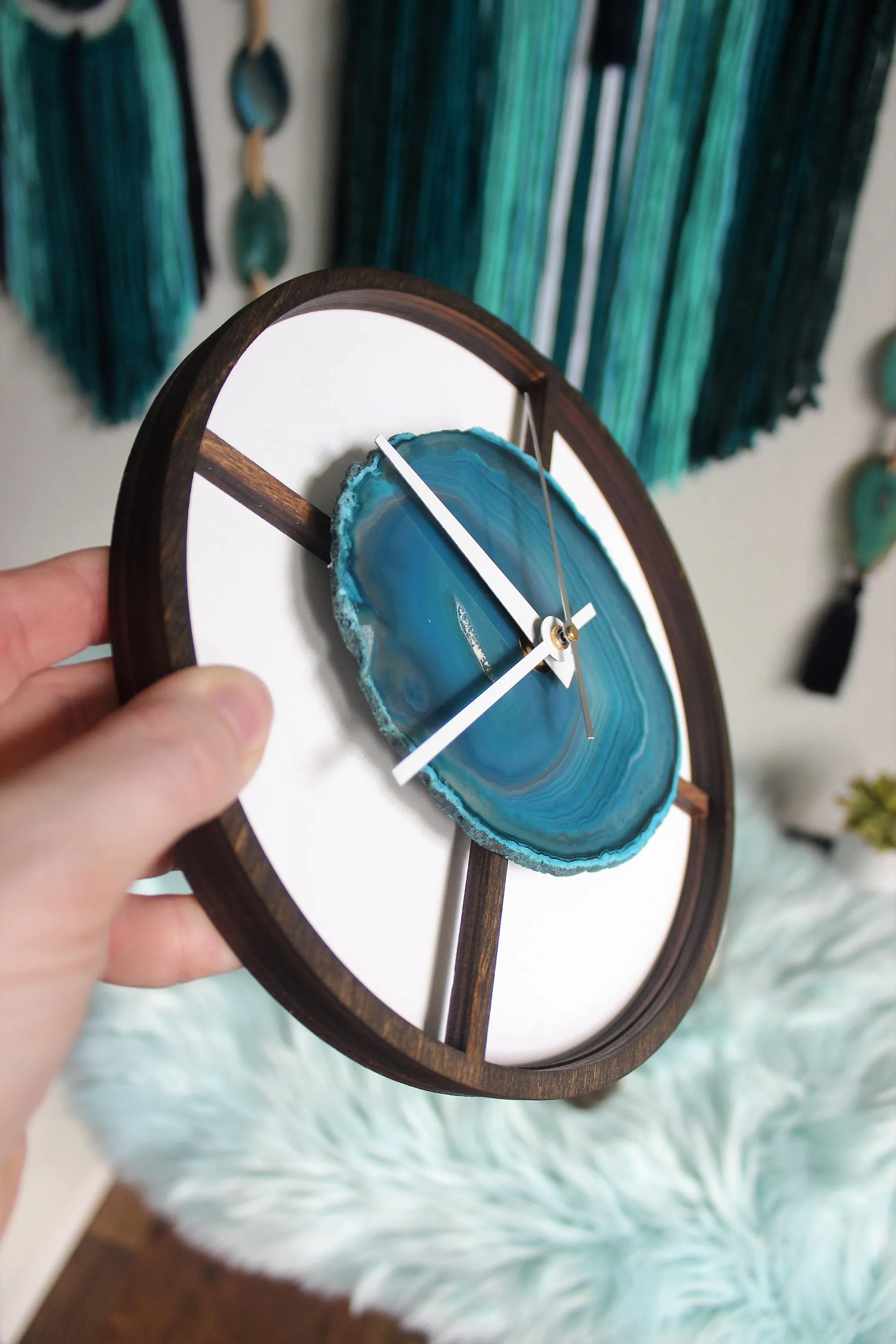 8" Teal Agate Framed Wood Wall Clock