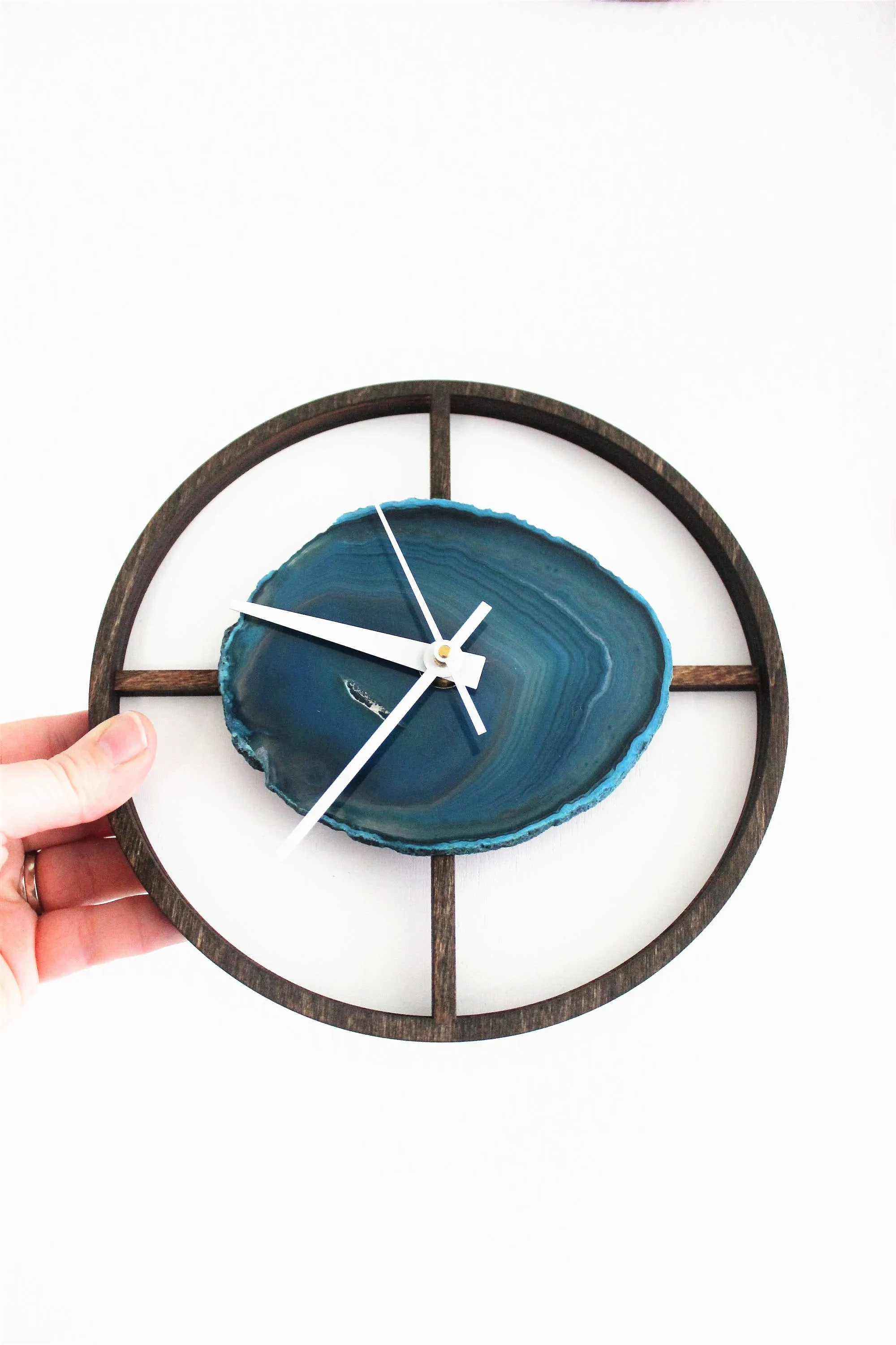 8" Teal Agate Framed Wood Wall Clock