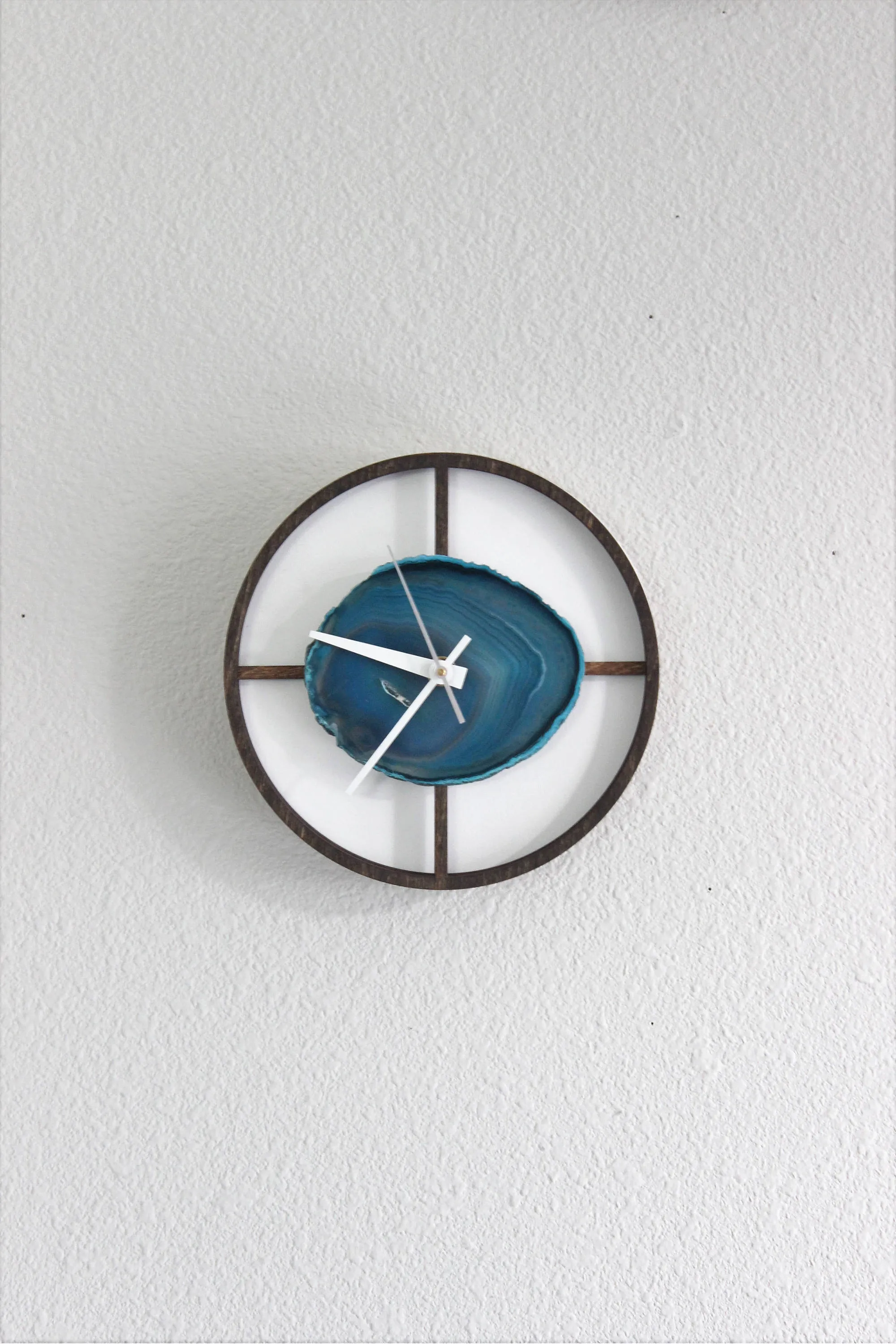 8" Teal Agate Framed Wood Wall Clock