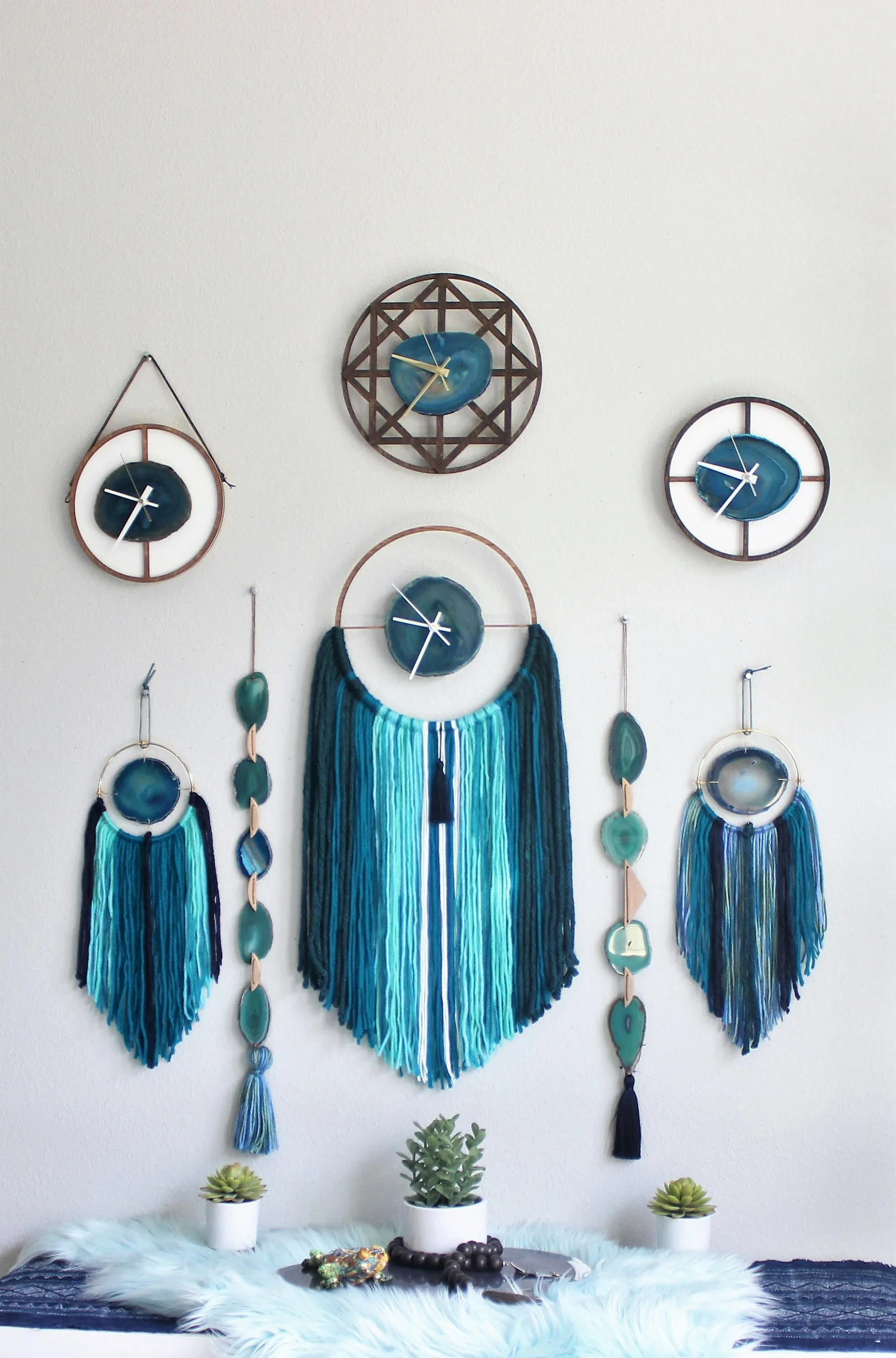 8" Teal Agate Framed Wood Wall Clock