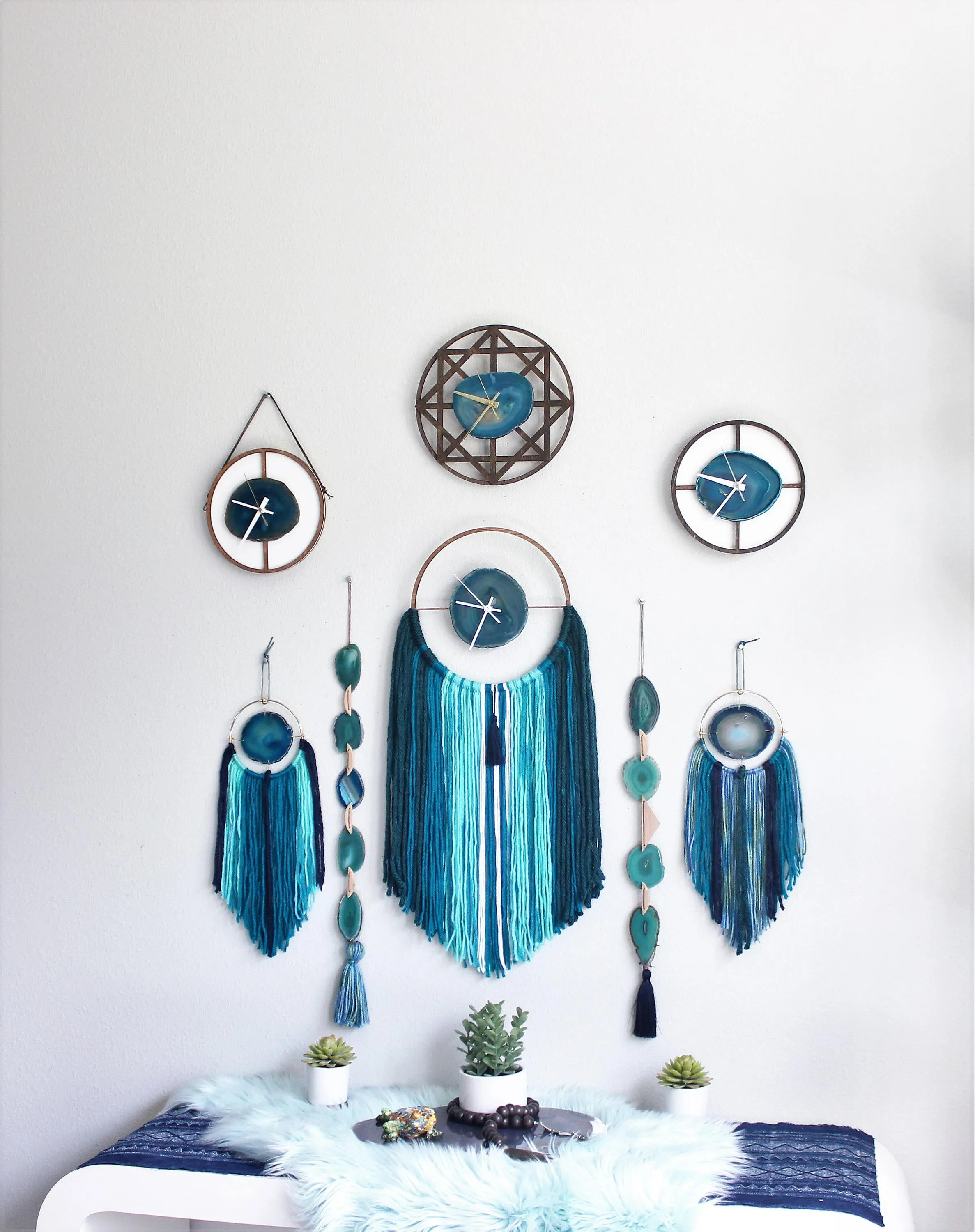 8" Teal Agate Framed Wood Wall Clock