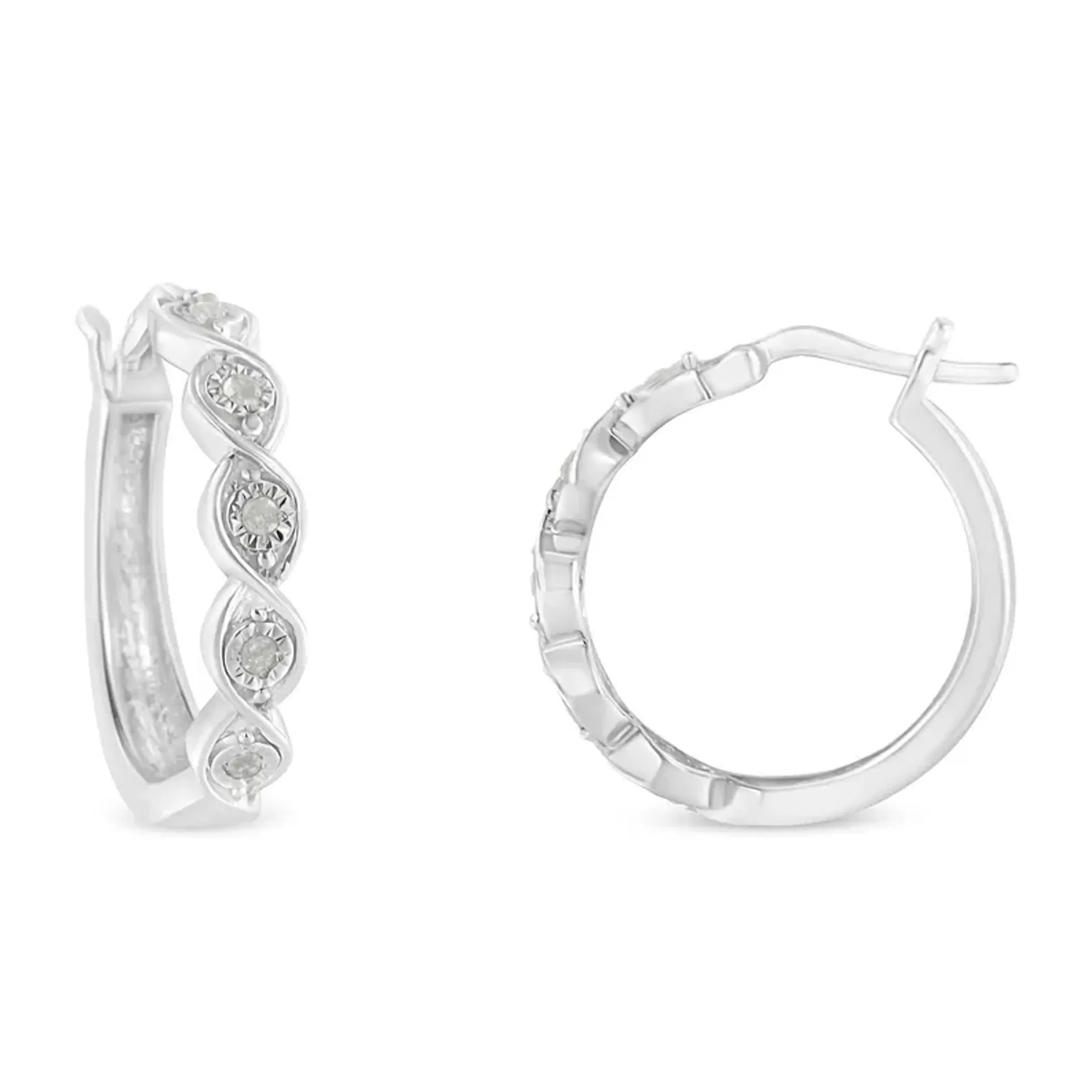 .925 Sterling Silver 1/10 Cttw Miracle-Set Diamond Infinity Swirl Hoop Earrings (I-J Color, I3 Clarity)