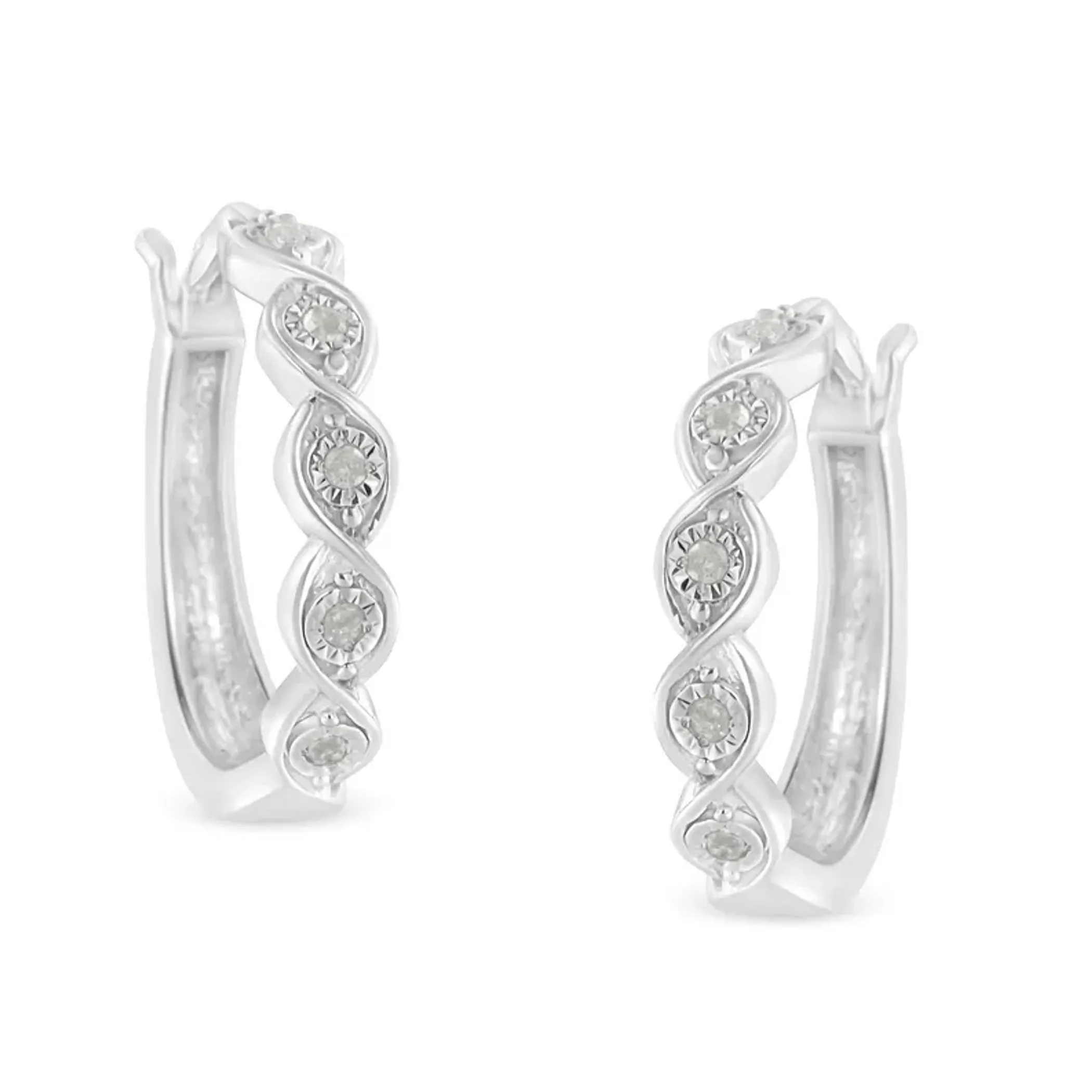 .925 Sterling Silver 1/10 Cttw Miracle-Set Diamond Infinity Swirl Hoop Earrings (I-J Color, I3 Clarity)