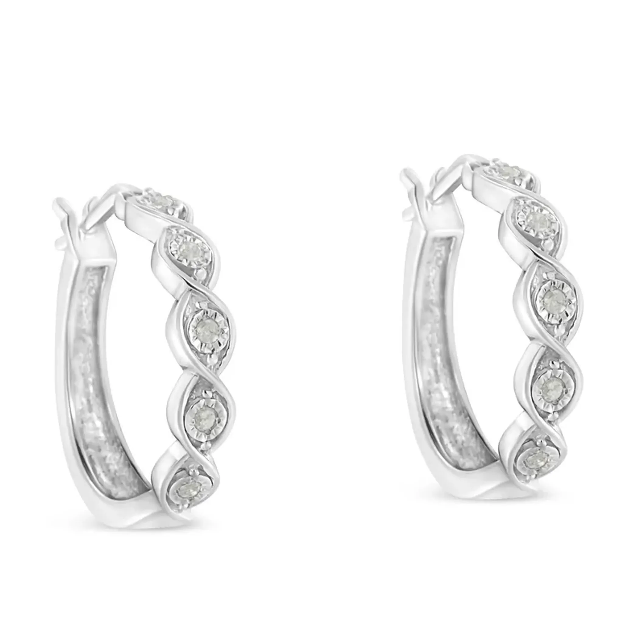 .925 Sterling Silver 1/10 Cttw Miracle-Set Diamond Infinity Swirl Hoop Earrings (I-J Color, I3 Clarity)