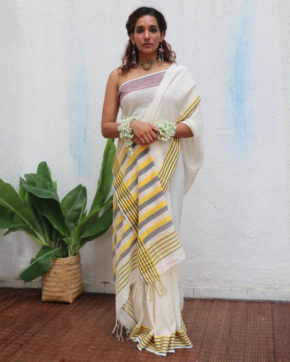 Adya Handwoven Linen Cotton Jamdani Saree - Uma