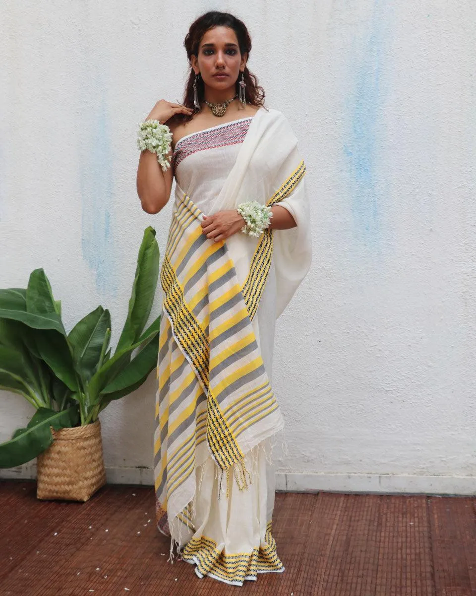 Adya Handwoven Linen Cotton Jamdani Saree - Uma