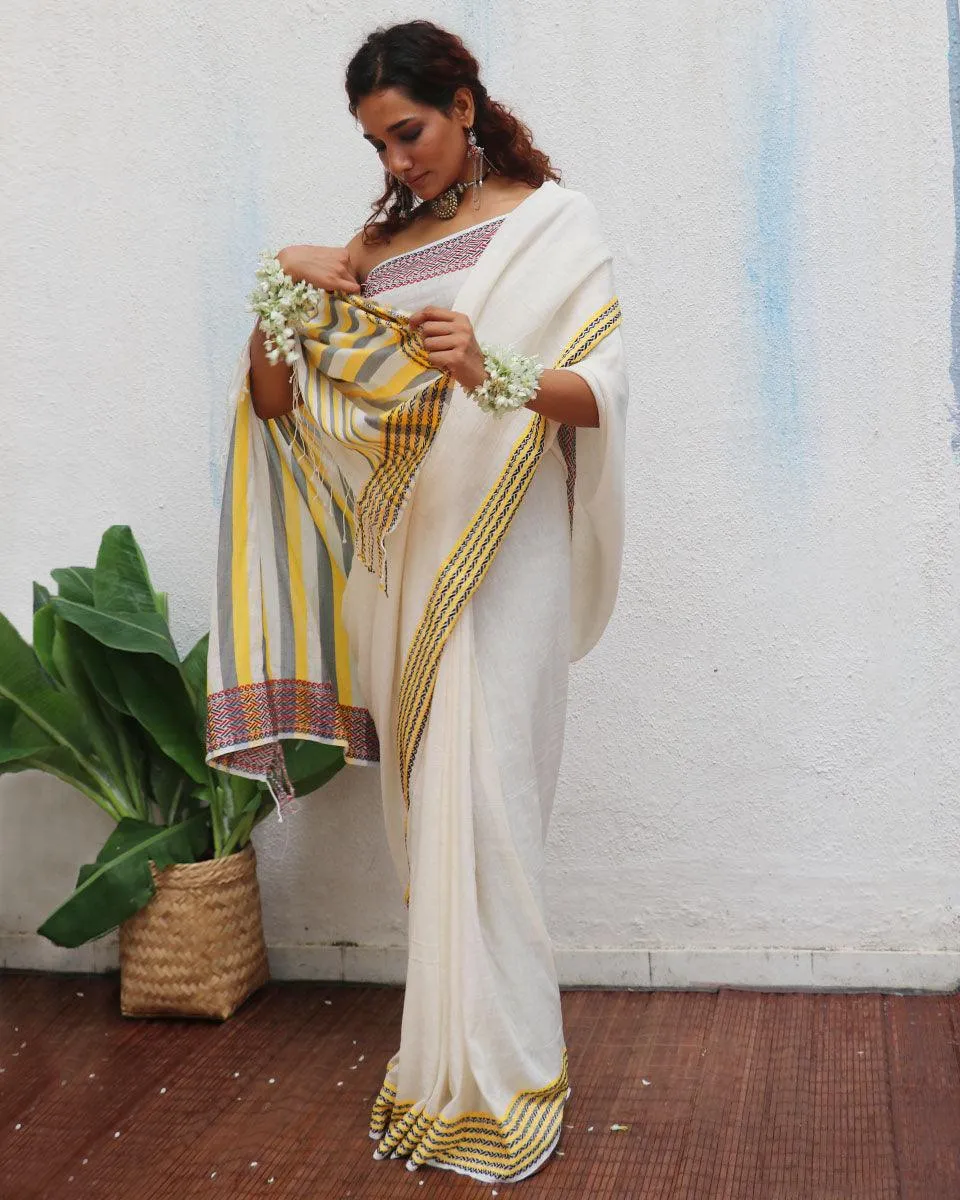 Adya Handwoven Linen Cotton Jamdani Saree - Uma