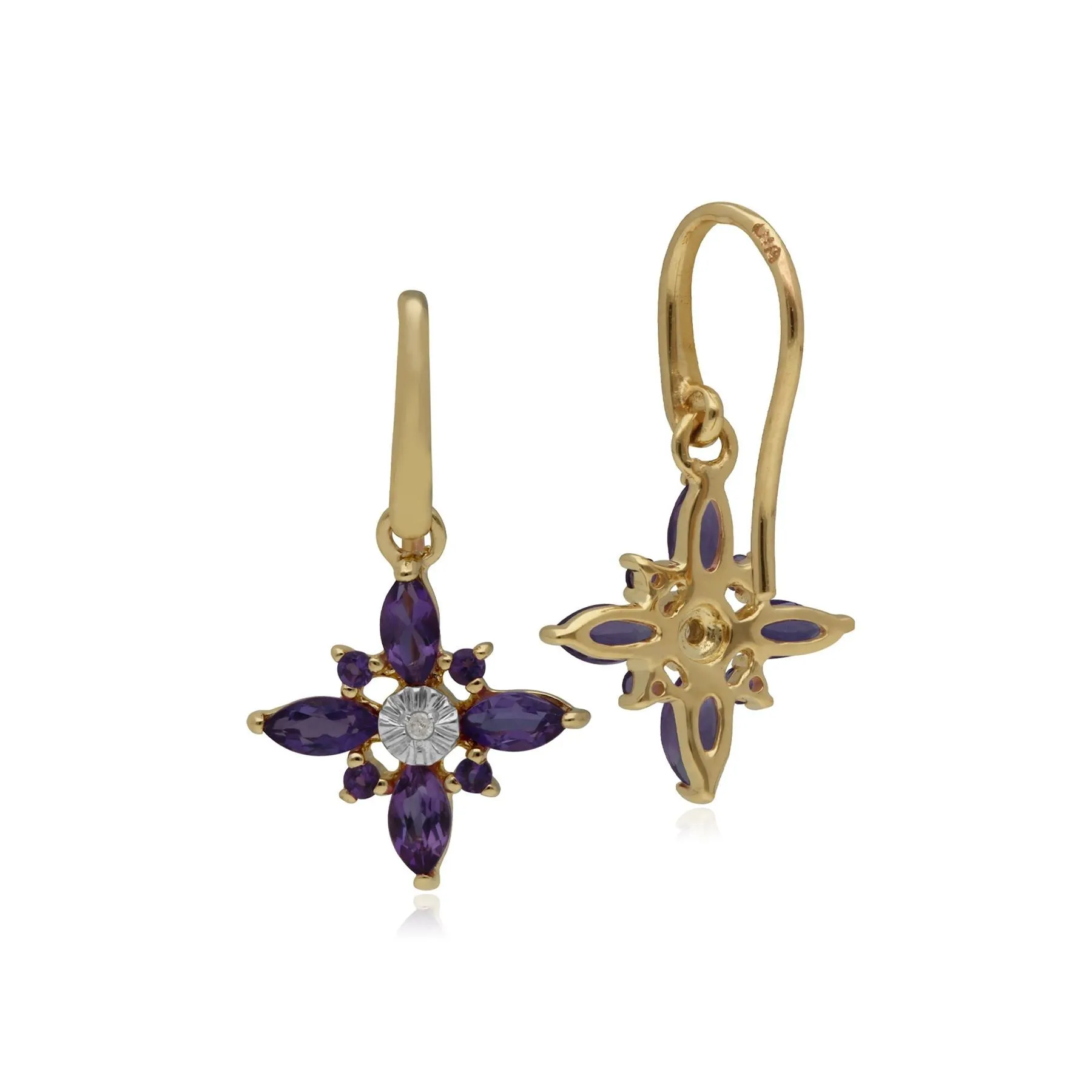 Amethyst & Diamant Starburst Ohrringe aus 9 Karat Gelbgold