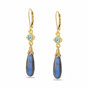 Anatoli Jewelry, Inc. Yellow Gold Labradorite and Blue Topaz Drop Earrings