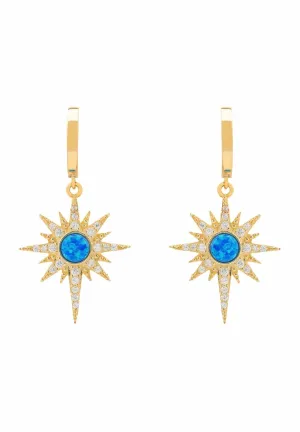 Apollo Opalite Blue Sunburst Earrings Gold