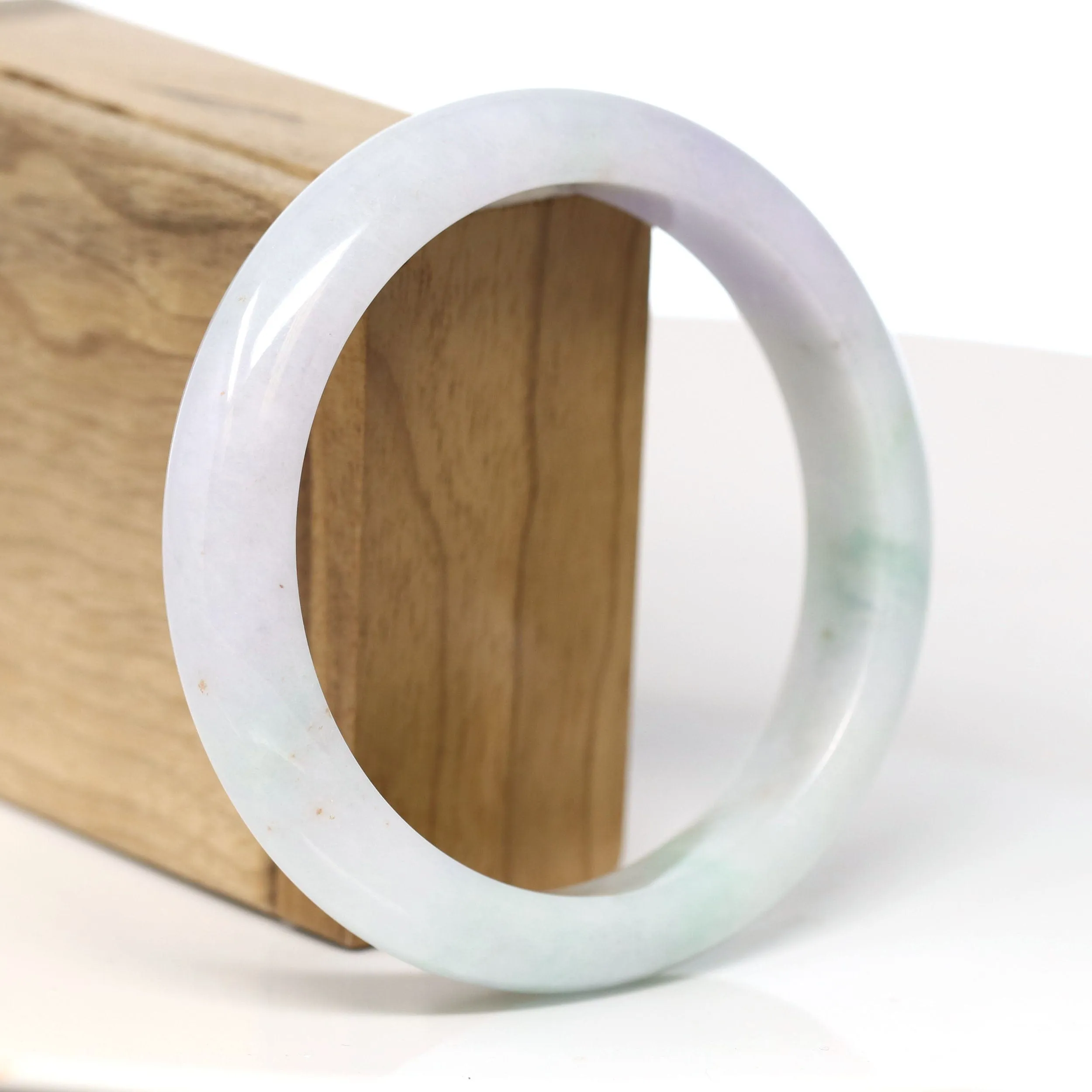 Baikalla Natural Burmese Light Lavender and Green Jadeite Jade Bangle Bracelet (62.58mm) #T273