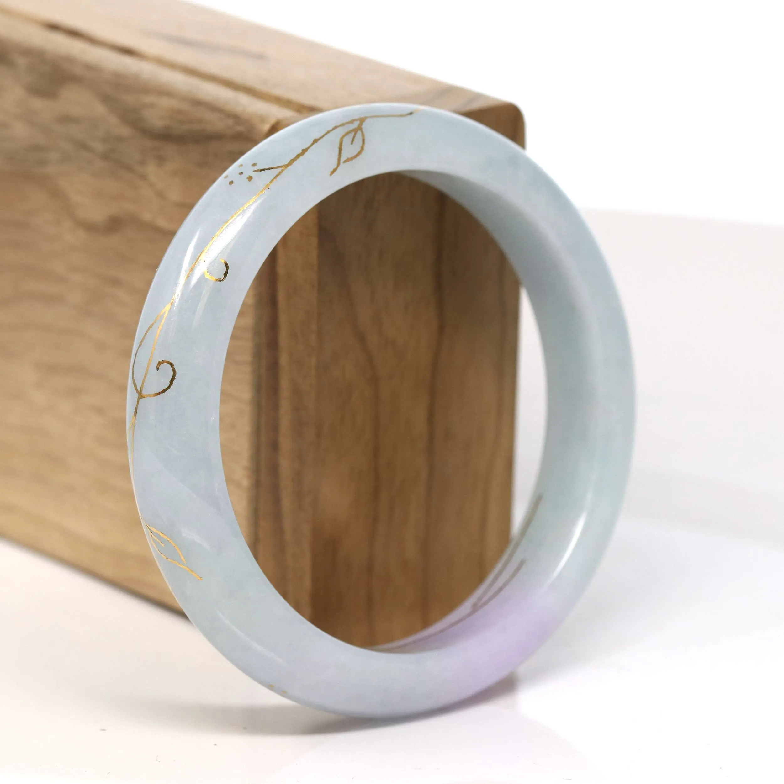 Baikalla "Half Round" 18k Inlay Lavender Green Jadeite Jade Bangle Bracelet (57.39 mm) #T357