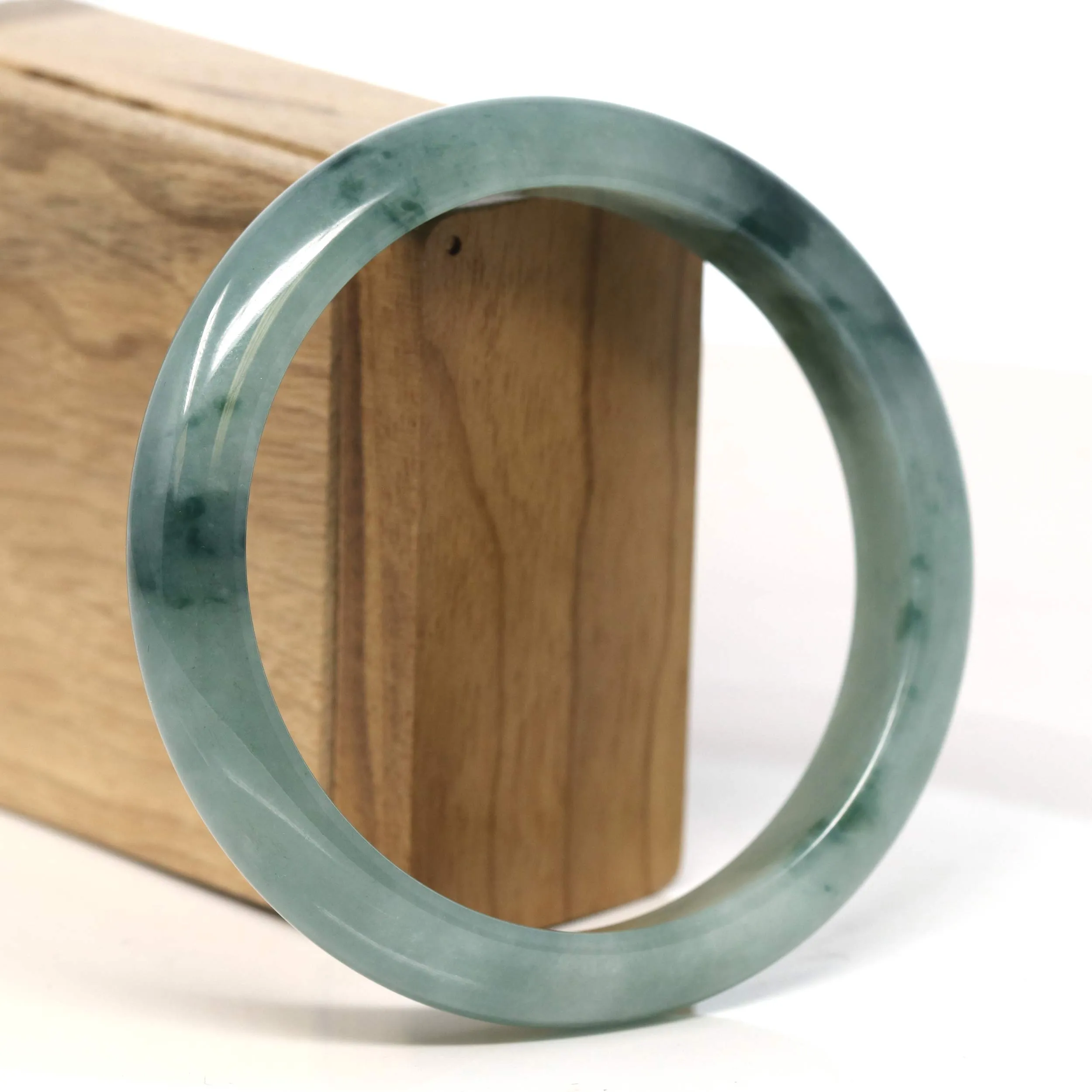 Baikalla "Half Round" Blue-Green Jadeite Jade Bangle Bracelet (63.40 mm) #T382