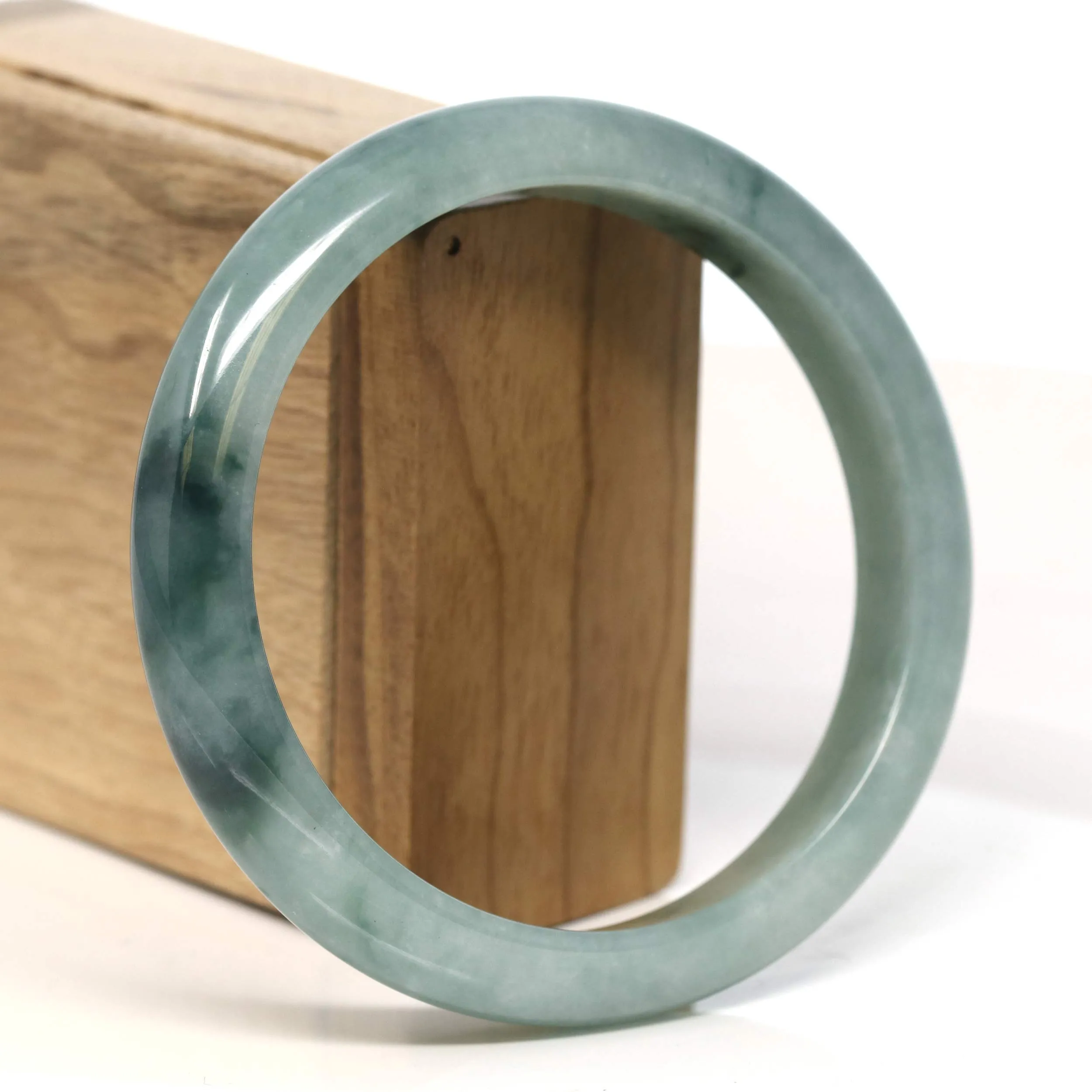 Baikalla "Half Round" Blue-Green Jadeite Jade Bangle Bracelet (63.40 mm) #T382