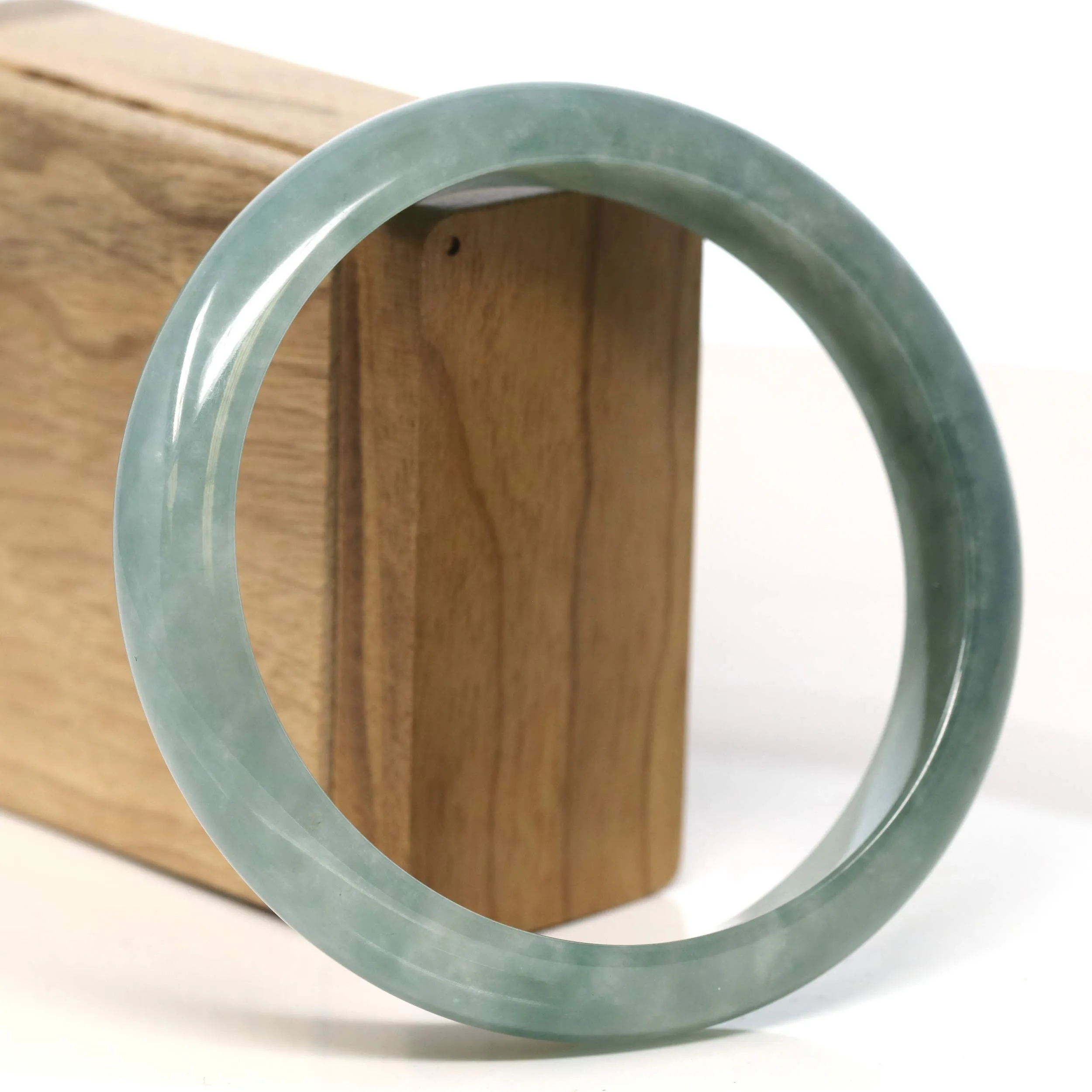 Baikalla "Half Round" Icy Green Jadeite Jade Bangle Bracelet (66.80 mm) #T381