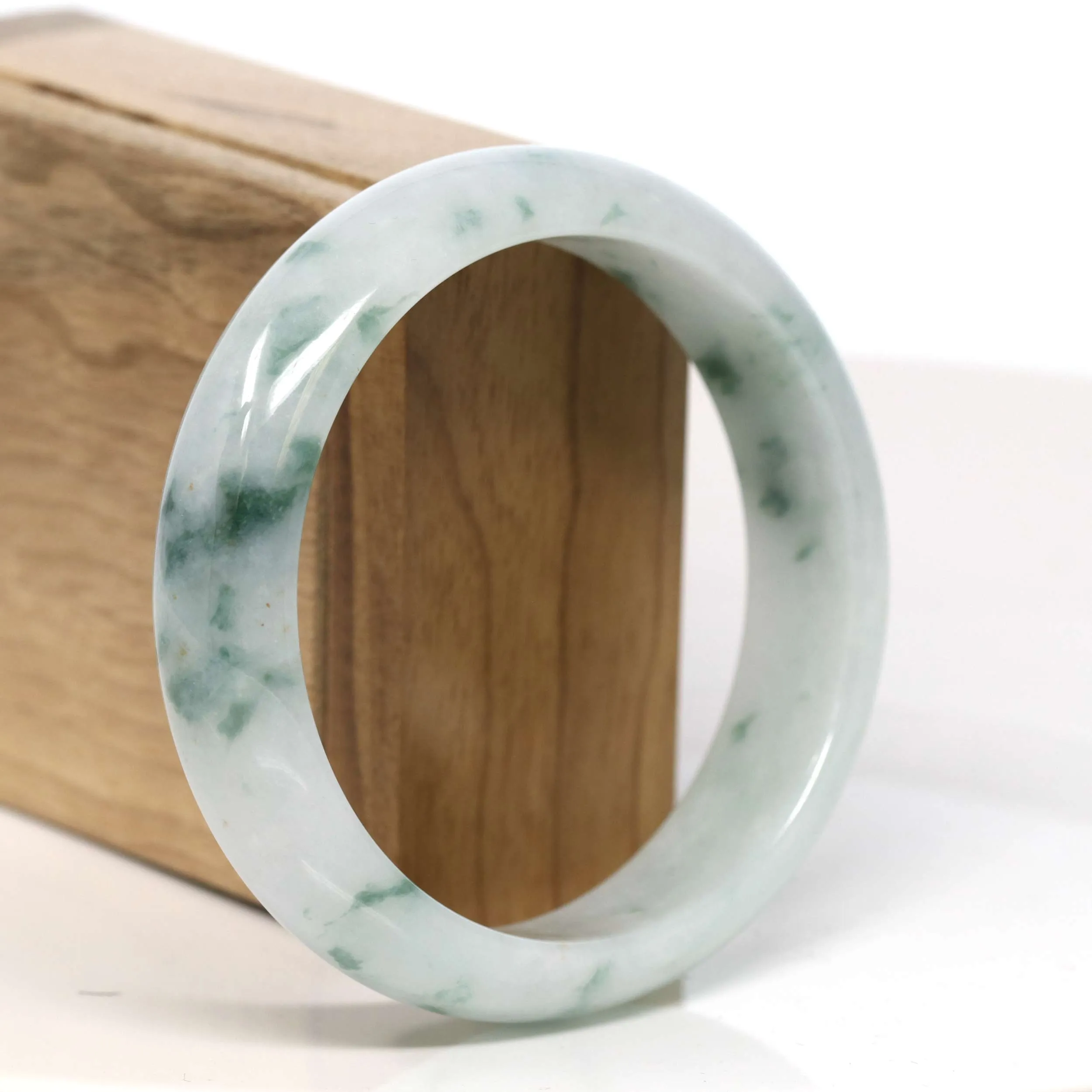 Baikalla "Half Round" Spotted Blue Green Jadeite Jade Bangle Bracelet Wide Width (60.61 mm) #T368