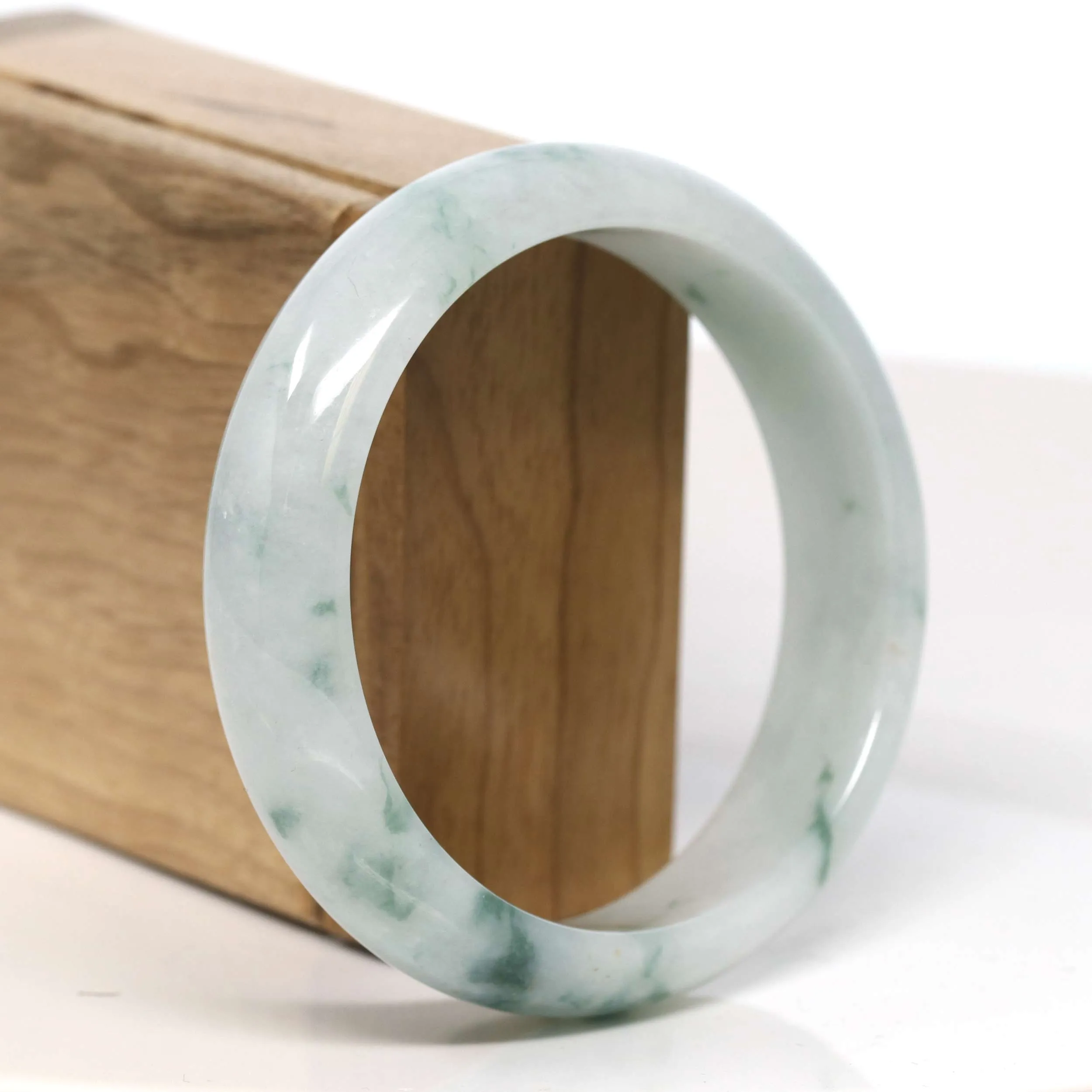 Baikalla "Half Round" Spotted Blue Green Jadeite Jade Bangle Bracelet Wide Width (60.61 mm) #T368