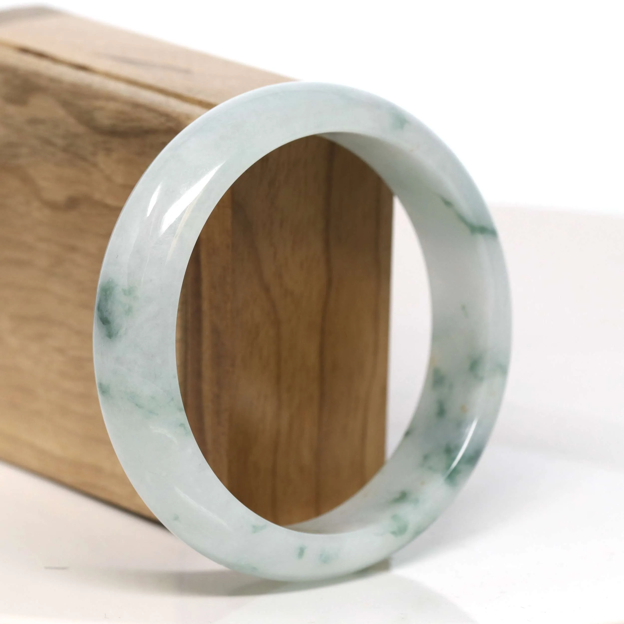 Baikalla "Half Round" Spotted Blue Green Jadeite Jade Bangle Bracelet Wide Width (60.61 mm) #T368