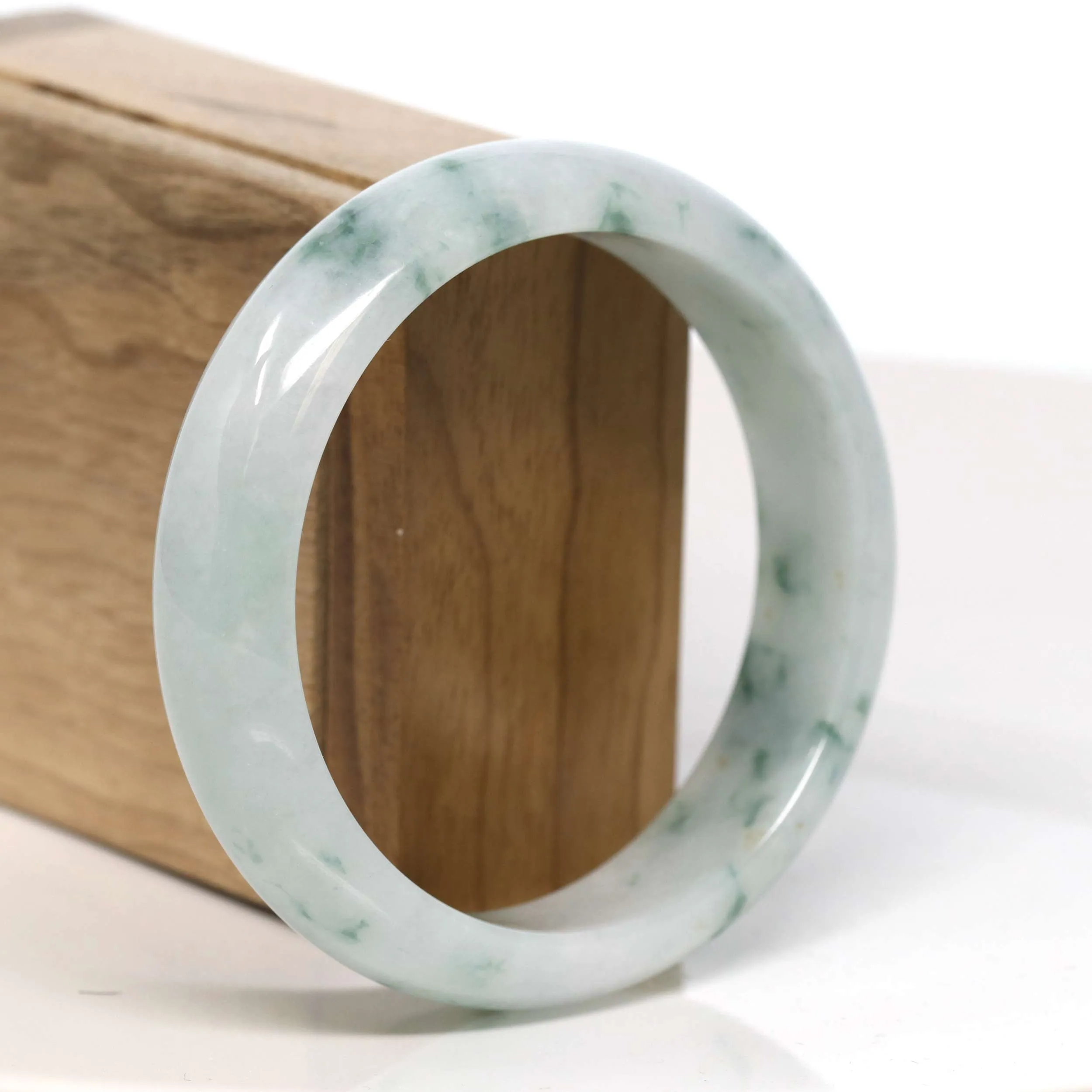 Baikalla "Half Round" Spotted Blue Green Jadeite Jade Bangle Bracelet Wide Width (60.61 mm) #T368